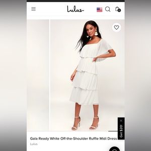 Lulus off the shoulder ruffle dress; perfect for Bride, Wedding or Engagement